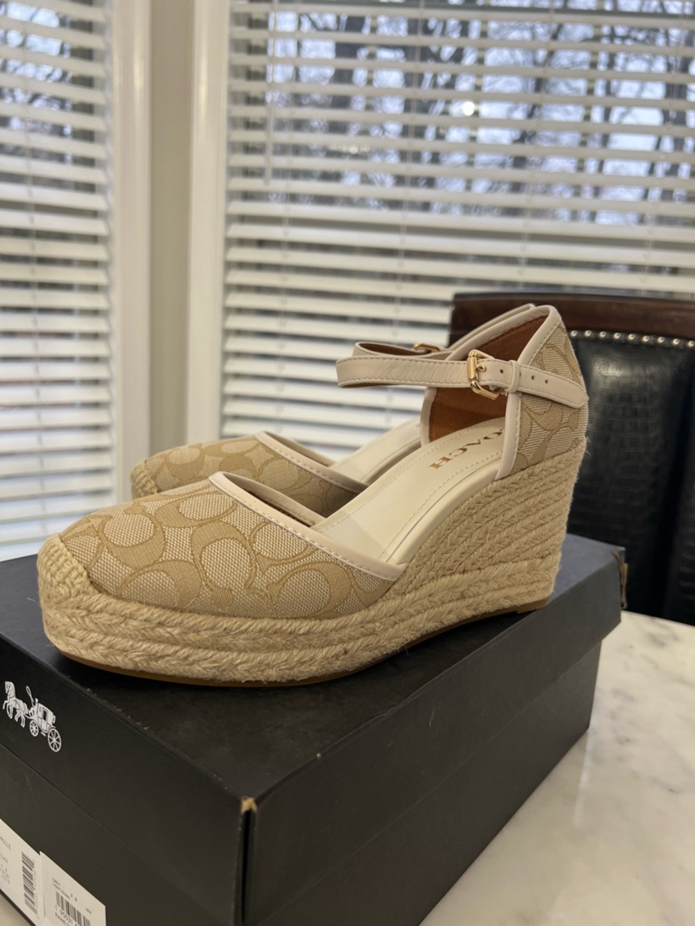 Coach Beige Signature Canvas Espadrille Wedge Sandals - Picture 2 of 10